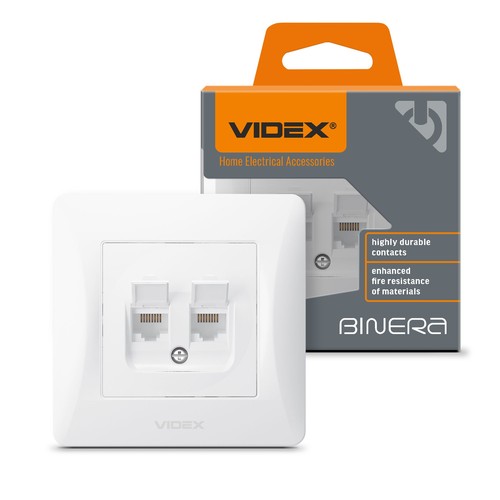 Dobbelt CAT6+CAT6 nettverkskontakt - RJ45, hvit, innfelt, støvdeksel, BINERA-serien