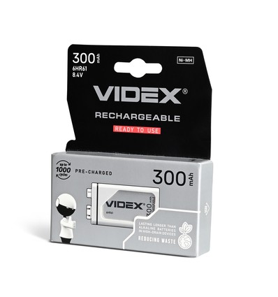 6HR61 batteri - Ni-MH, oppladbart, 300mAh