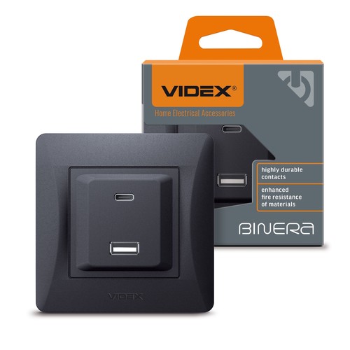Vegguttag - USB-A + USB-C PD20W svart