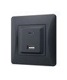 USB-A + Type-C stikkontakt 20W hurtiglader - Sort grafitt, 2.4A, IP20 innendørs
