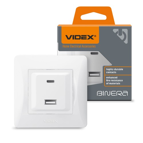 Veggutak - USB-A + USB-C PD20W, hvit