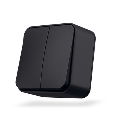 2-polet påveggsbryter - 68x68mm, IP20, sort