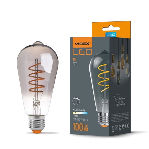 St64 LED-pære 4W E27 - glødetråddempbar spiral gråtonet / askefarget ekstra varm hvit, 230V, lysstyrke 100, forbruk 4