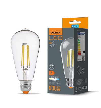 St64 LED-pære 6W E27 - glødetråd, dimbar, nøytral hvit, 230V, 630lm