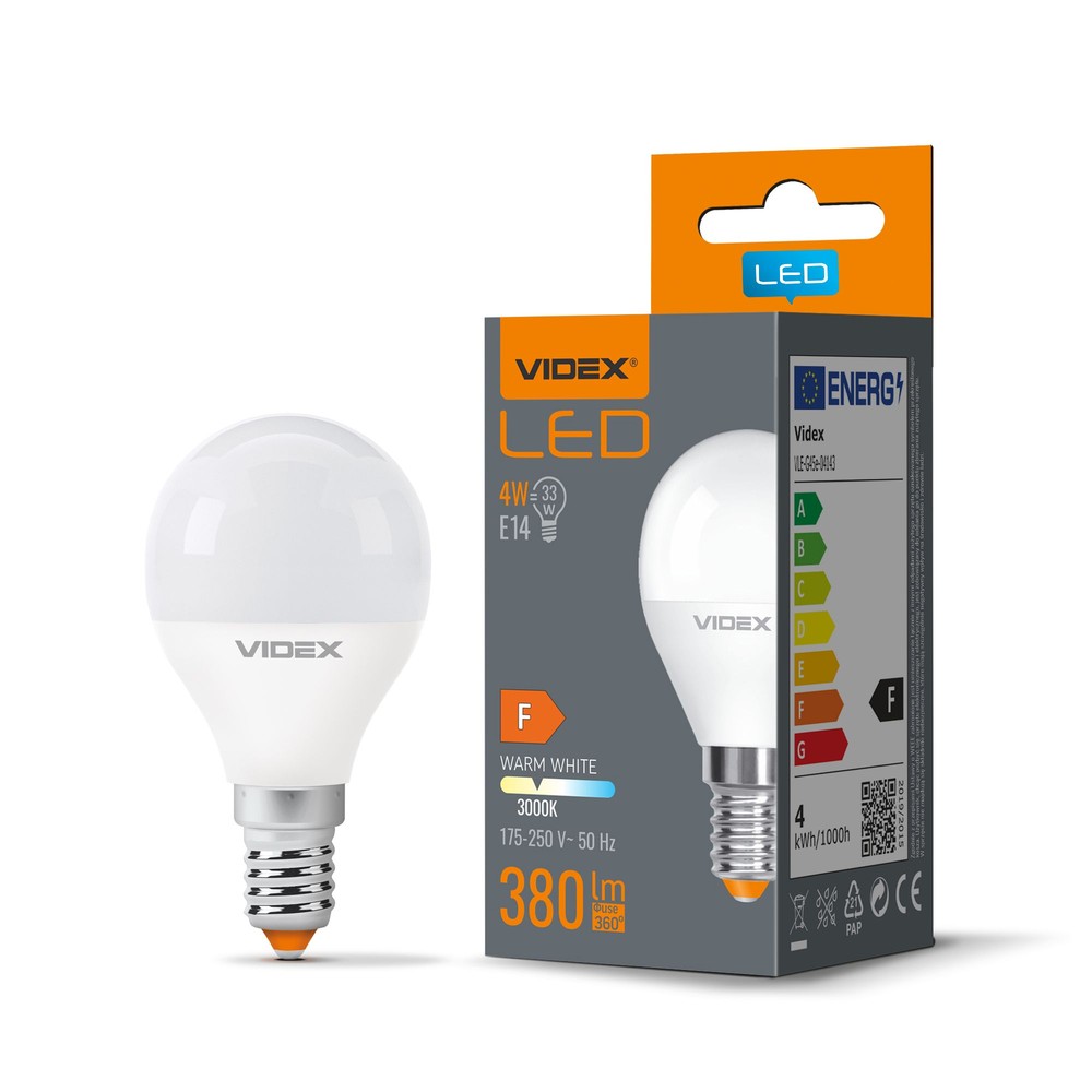 G45 LED-pære 4W E14 - varm hvit, 230V, 380 lm - Kulør : Varm