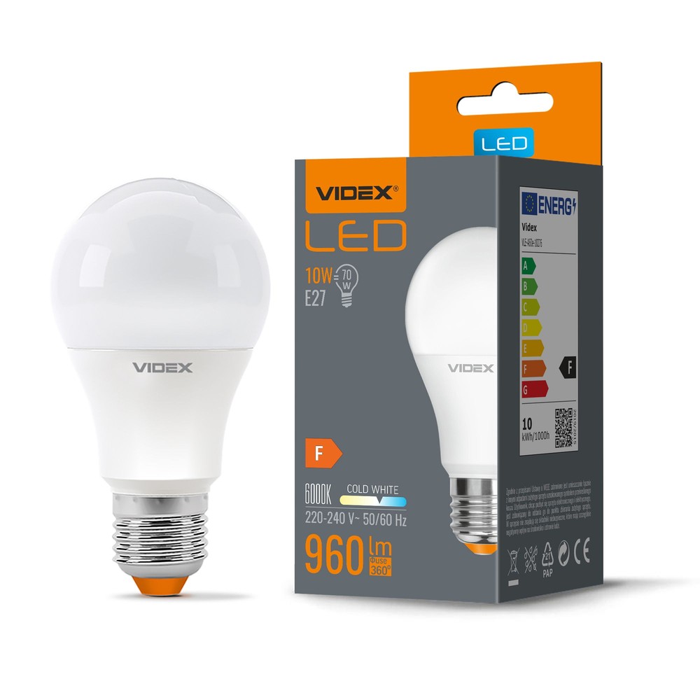 A60 LED-pære 10W E27 - kald hvit, 230V, 960lm - Kulør : Kald