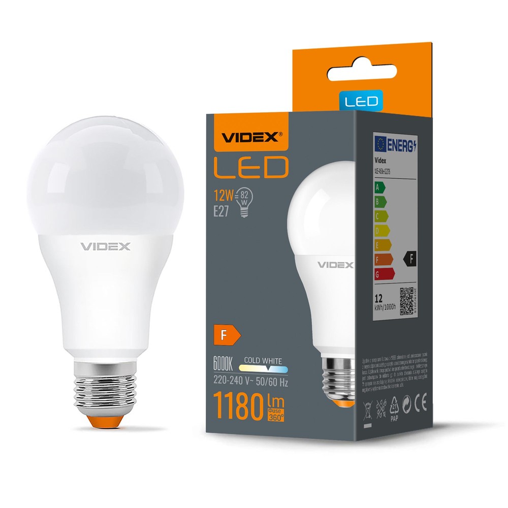 A60 LED-pære 12W E27 - kald hvit, 230V, 1180 lm - Kulør : Kald