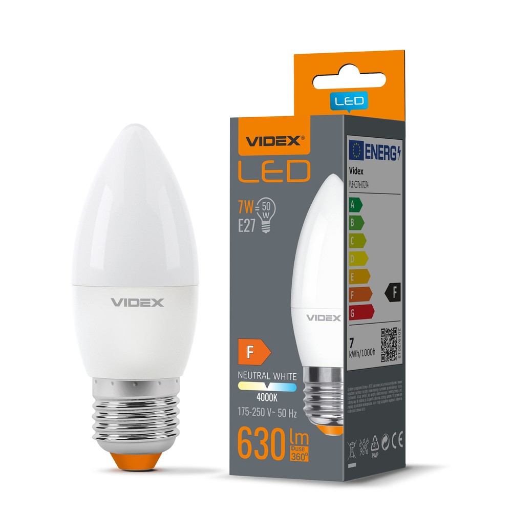 C37 LED-pære 7W E27 - nøytral hvit, 230V, 630lm, forbruk 7W - Kulør : Nøytral