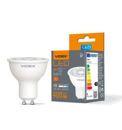 5W GU10 - LED-pære, 36°, nøytral hvit, 230V, lysstyrke 400, forbruk 5