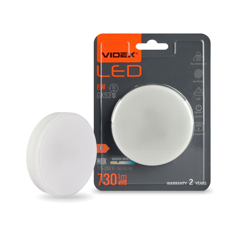 LED-pære 8W GX53 - varm hvit, 230V, 730lm - Kulør : Varm