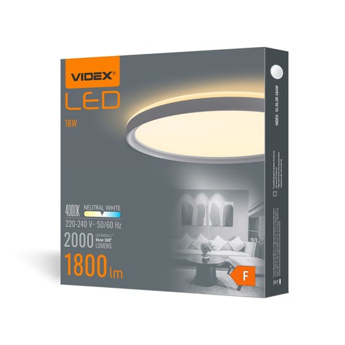 LED taklampe 18W - Rund, hvit, nøytral, 230V, 2000lm