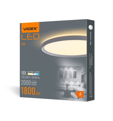 LED taklampe 18W - Rund, hvit, nøytral, 230V, 2000lm
