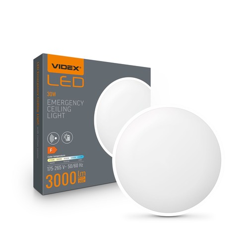 LED nødlys - for tak med bevegelsessensor, 230V, 3000 lm, maks 30 W