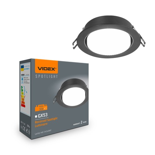 GX53 Downlight - sort, rund, uten lyskilde
