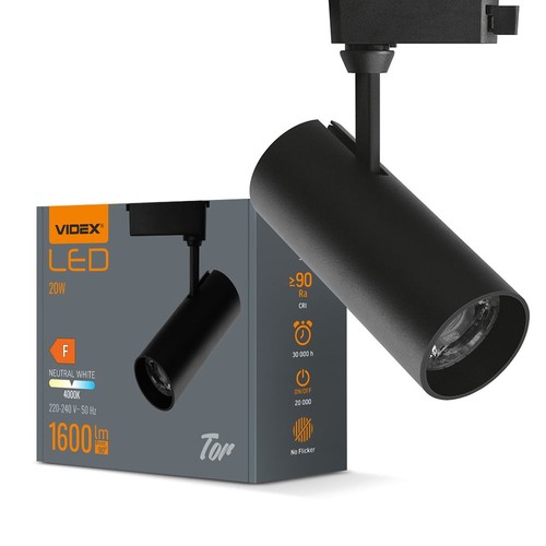 Tor spotlight 20W - LED-skinne, svart, 230V, lysstyrke 1600, forbruk 20