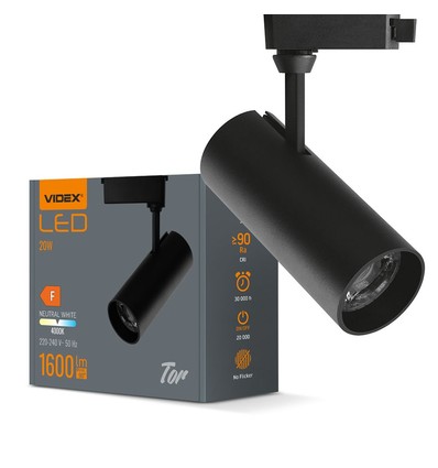 Tor spotlight 20W - LED-skinne, svart, 230V, lysstyrke 1600, forbruk 20