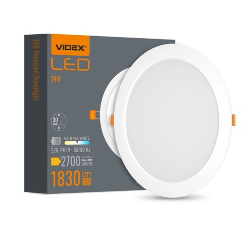 LED innbyggingsspot 24W - rund, nøytral hvit, 230V, 2700lm