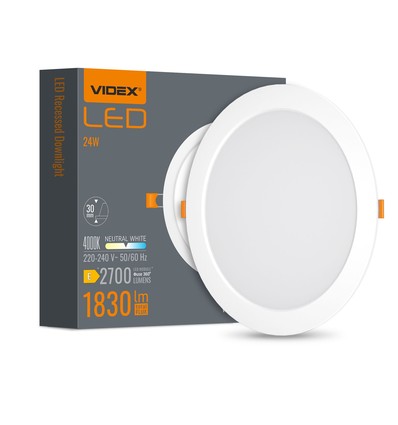 LED innbyggingsspot 24W - rund, nøytral hvit, 230V, 2700lm