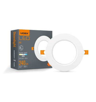 4W LED downlight - rund, nøytral hvit, 230V