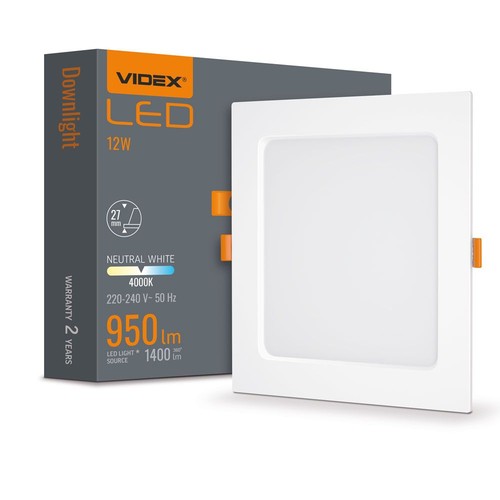LED downlight 12W - Firkantet, nøytral hvit, 230V, 1400lm