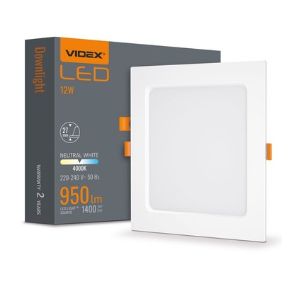 LED downlight 12W - Firkantet, nøytral hvit, 230V, 1400lm
