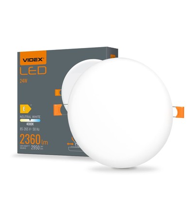 LED innbyggingsspot 24W - rund, nøytral hvit, 230V, lysstyrke 2950, forbruk 24