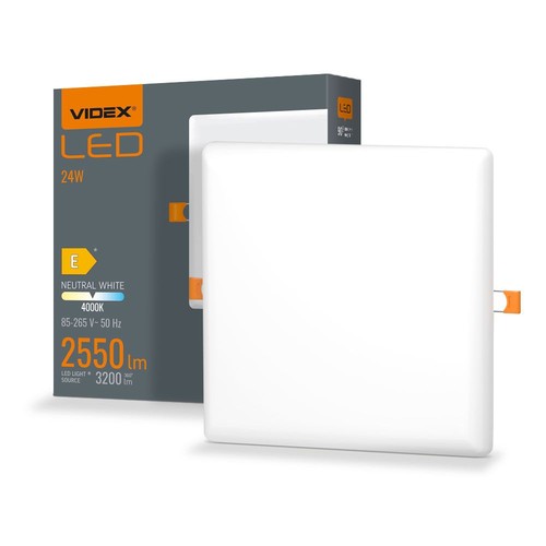 LED innbyggingsspot 24W - uten ramme, firkantet, nøytral hvit, 230V, 3200lm