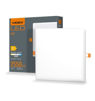 LED innbyggingsspot 24W - uten ramme, firkantet, nøytral hvit, 230V, 3200lm