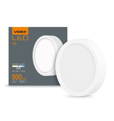 LED taklampe 12W - Rund, nøytral hvit, spenning: 230V, lysstyrke: 1250, forbruk: 12
