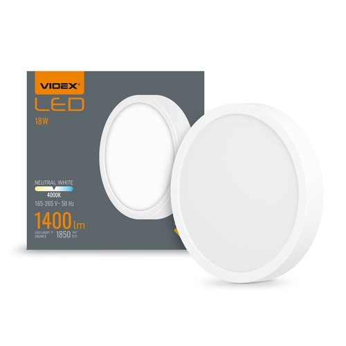 LED taklampe 18W - Rund, nøytral hvit, spenning: 230V, lysstyrke: 1850, forbruk: 18