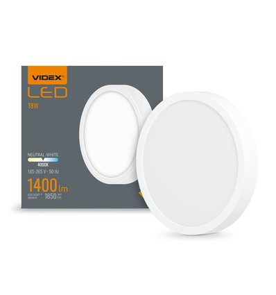 LED taklampe 18W - Rund, nøytral hvit, spenning: 230V, lysstyrke: 1850, forbruk: 18
