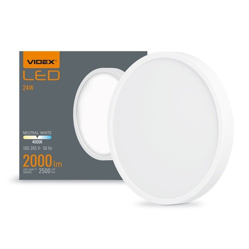 20W Ø26,4cm LED taklampe - 2000lm, 4000K, hvit kant, 170 grader, IP20 innendørs