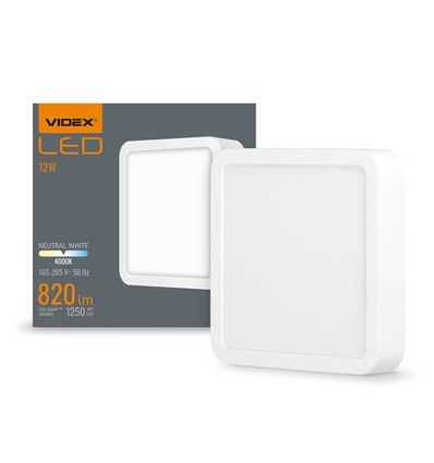 LED taklampe 12W - Firkantet, nøytral hvit, 230V, lysstyrke 1250, forbruk 12W