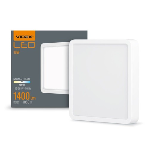 LED taklampe 18W - Firkantet, nøytral hvit, 230V, 1850lm, forbruk 18W