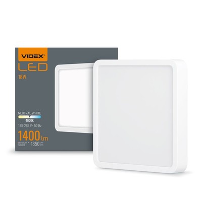 LED taklampe 18W - Firkantet, nøytral hvit, 230V, 1850lm, forbruk 18W