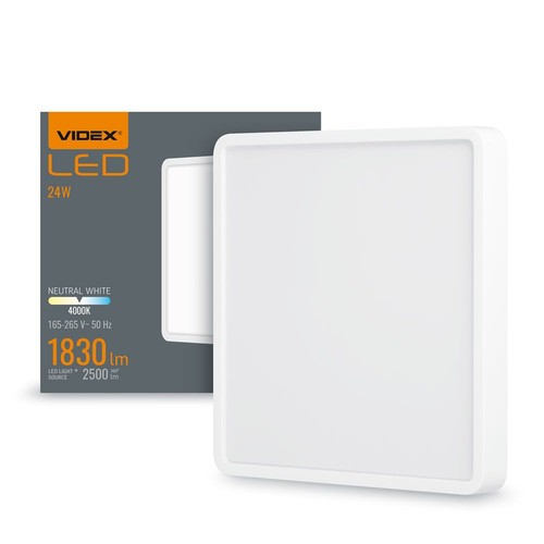 24W LED påbygningspanel, 4000K - 2500lm, 19,2 x 19,2 cm, sort kant, IP20 innendørs