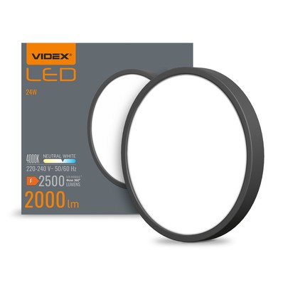 LED taklampe 24W - Rund, svart, nøytral hvit, 230V, 2500lm, forbruk 24W