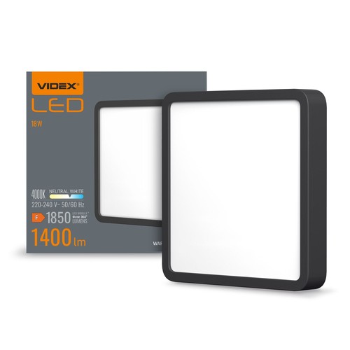 15W LED påbygningspanel, 19,2x19,2cm - 1400lm, 4000K, sort kant, IP20 innendørs