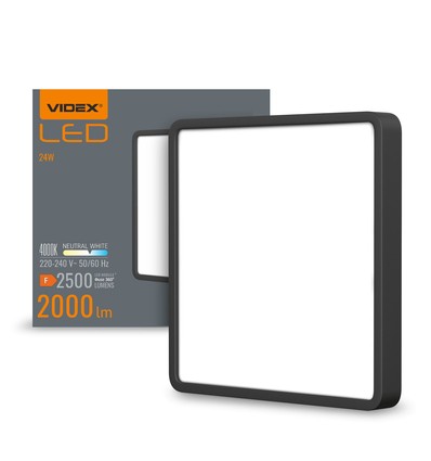 LED taklampe 24W - Firkantet, svart, nøytral hvit, 230V, lysstyrke 2500, forbruk 24