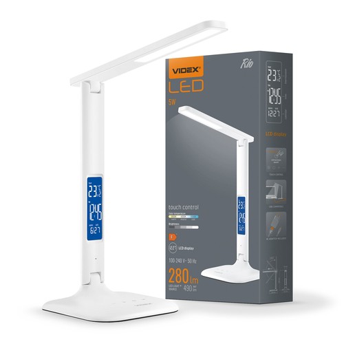 7W LED skrivebordslampe dimbar - Justerbar CCT, 5 lysstyrker, hvit, flicker free, inkl. adapter