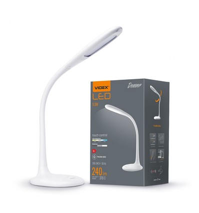 5,5W LED dimbar skrivebordslampe - Touch kontroll, 4000K, flicker free, hvit