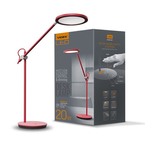 20W LED bordlampe - Rød, sensor og touchstyring, dimbar, 1450lm, RA 98, 4100K, 230V