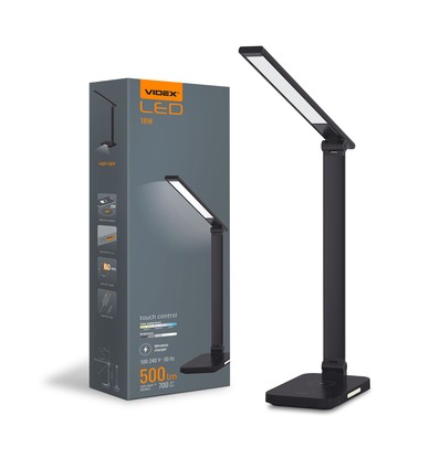 18W LED skrivebordslampe med trådløs lading - 700lm, 5-trinns dimbar, CCT justerbar, sort, flicker free