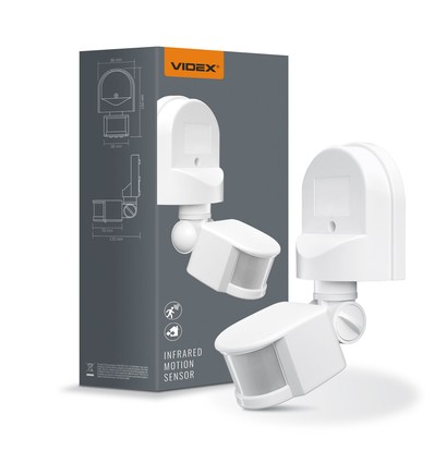 Infrarød PIR bevegelsessensor, hvit - 180° vinkel, 1200W, IP44 utendørs, justerbar tid og lysstyrke