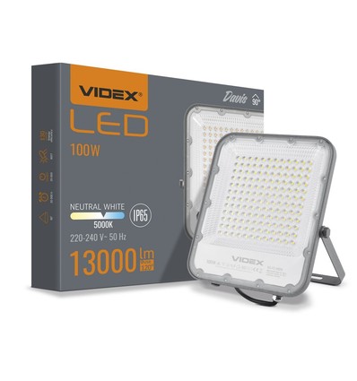 100W LED lyskaster - 150lm/W, IP65, Grå, 5000K, utendørs