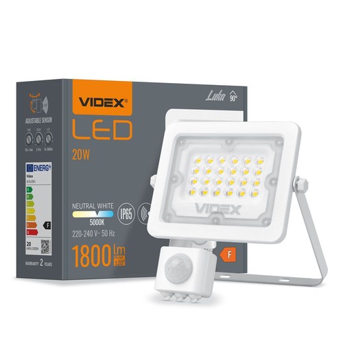 Luca strålelys 20W - LED, PIR-sensor, nøytral hvit, 230V, lysstyrke 1800, forbruk 20