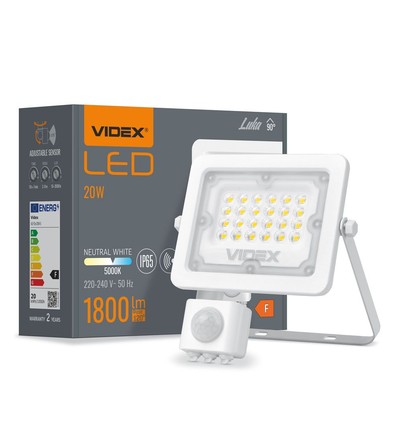 Luca strålelys 20W - LED, PIR-sensor, nøytral hvit, 230V, lysstyrke 1800, forbruk 20