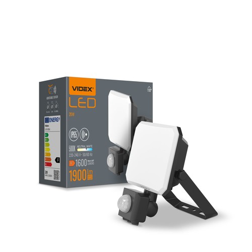 Floodstrålelys 20W - LED, med bevegelsessensor, PIR, 5000K, 230V, 1600lm, forbruk: 20W