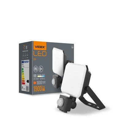 Floodstrålelys 20W - LED, med bevegelsessensor, PIR, 5000K, 230V, 1600lm, forbruk: 20W