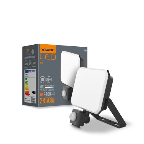 Flood spotlys 30W - LED, med bevegelsessensor, PIR, 5000K, 230V, 2400lm